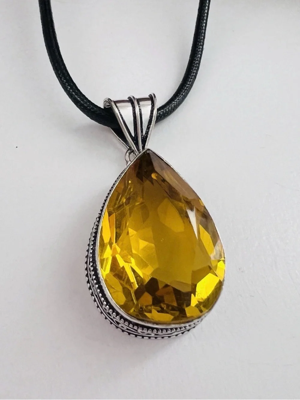 925 Sterling Silver Citrine Teardrop Necklace Gemstone Womens Jewelry